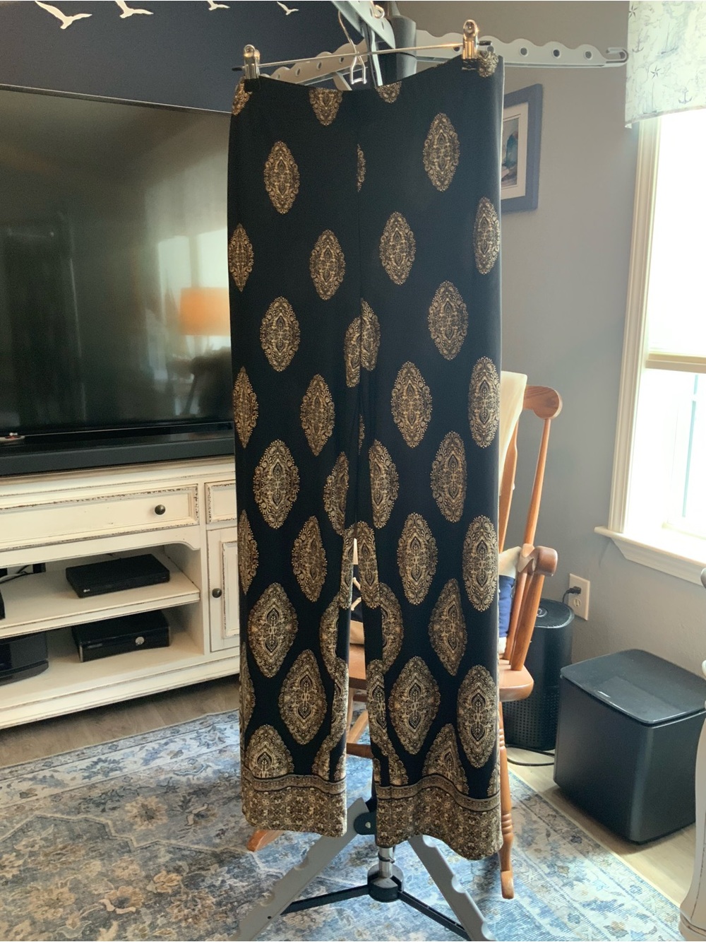 Black and Gold Medallion Print Women's Pants